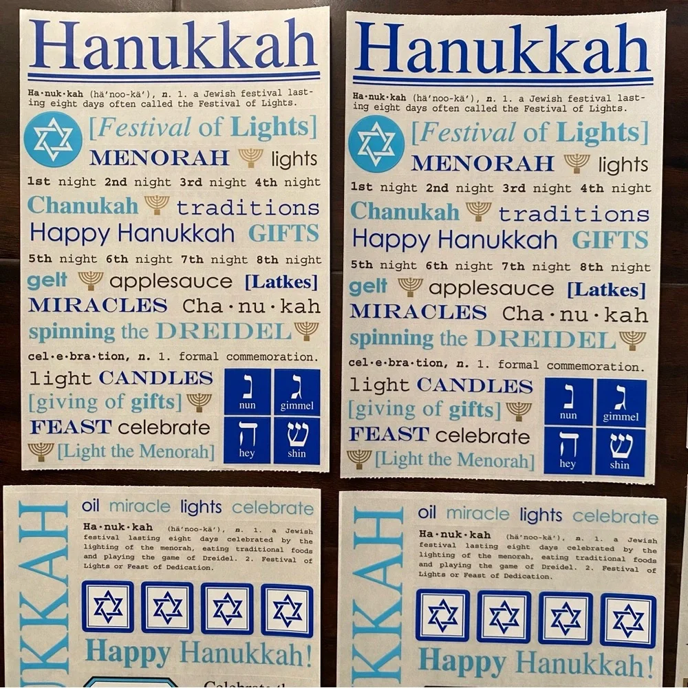 NEW *Lot of 8* SRM STICKERS HANUKKAH Themed Clear Sentiments